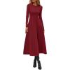 imagePRETTYGARDEN Cocktail Dresses for Women 2026 Elegant Classy Fall Long Sleeve Midi A Line Flowy Modest Winter Party DressBurgundy
