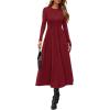 imagePRETTYGARDEN Cocktail Dresses for Women 2026 Elegant Classy Fall Long Sleeve Midi A Line Flowy Modest Winter Party DressBurgundy