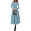 imagePRETTYGARDEN Cocktail Dresses for Women 2026 Elegant Classy Fall Long Sleeve Midi A Line Flowy Modest Winter Party DressGrey Green