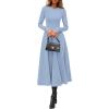 imagePRETTYGARDEN Cocktail Dresses for Women 2026 Elegant Classy Fall Long Sleeve Midi A Line Flowy Modest Winter Party DressLight Blue
