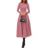 imagePRETTYGARDEN Cocktail Dresses for Women 2026 Elegant Classy Fall Long Sleeve Midi A Line Flowy Modest Winter Party DressPink