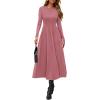 imagePRETTYGARDEN Cocktail Dresses for Women 2026 Elegant Classy Fall Long Sleeve Midi A Line Flowy Modest Winter Party DressPink