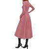 imagePRETTYGARDEN Cocktail Dresses for Women 2026 Elegant Classy Fall Long Sleeve Midi A Line Flowy Modest Winter Party DressPink