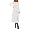 imagePRETTYGARDEN Cocktail Dresses for Women 2026 Elegant Classy Fall Long Sleeve Midi A Line Flowy Modest Winter Party DressWhite