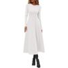 imagePRETTYGARDEN Cocktail Dresses for Women 2026 Elegant Classy Fall Long Sleeve Midi A Line Flowy Modest Winter Party DressWhite
