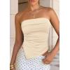 imagePRETTYGARDEN Going Out Tube Tops for Women Trendy Summer 2026 Asymmetrical Ruched Strapless Bandeau Shirts Spring ClothesBeige