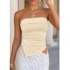 imagePRETTYGARDEN Going Out Tube Tops for Women Trendy Summer 2026 Asymmetrical Ruched Strapless Bandeau Shirts Spring ClothesBeige