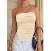 imagePRETTYGARDEN Going Out Tube Tops for Women Trendy Summer 2026 Asymmetrical Ruched Strapless Bandeau Shirts Spring ClothesBeige