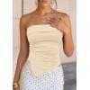 imagePRETTYGARDEN Going Out Tube Tops for Women Trendy Summer 2026 Asymmetrical Ruched Strapless Bandeau Shirts Spring ClothesBeige