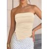 imagePRETTYGARDEN Going Out Tube Tops for Women Trendy Summer 2026 Asymmetrical Ruched Strapless Bandeau Shirts Spring ClothesBeige