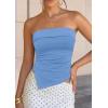 imagePRETTYGARDEN Going Out Tube Tops for Women Trendy Summer 2026 Asymmetrical Ruched Strapless Bandeau Shirts Spring ClothesBlue