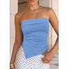 imagePRETTYGARDEN Going Out Tube Tops for Women Trendy Summer 2026 Asymmetrical Ruched Strapless Bandeau Shirts Spring ClothesBlue