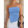imagePRETTYGARDEN Going Out Tube Tops for Women Trendy Summer 2026 Asymmetrical Ruched Strapless Bandeau Shirts Spring ClothesBlue