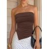 imagePRETTYGARDEN Going Out Tube Tops for Women Trendy Summer 2026 Asymmetrical Ruched Strapless Bandeau Shirts Spring ClothesBrown