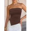imagePRETTYGARDEN Going Out Tube Tops for Women Trendy Summer 2026 Asymmetrical Ruched Strapless Bandeau Shirts Spring ClothesBrown