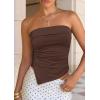 imagePRETTYGARDEN Going Out Tube Tops for Women Trendy Summer 2026 Asymmetrical Ruched Strapless Bandeau Shirts Spring ClothesBrown