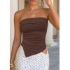 imagePRETTYGARDEN Going Out Tube Tops for Women Trendy Summer 2026 Asymmetrical Ruched Strapless Bandeau Shirts Spring ClothesBrown