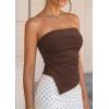 imagePRETTYGARDEN Going Out Tube Tops for Women Trendy Summer 2026 Asymmetrical Ruched Strapless Bandeau Shirts Spring ClothesBrown