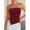 imagePRETTYGARDEN Going Out Tube Tops for Women Trendy Summer 2026 Asymmetrical Ruched Strapless Bandeau Shirts Spring ClothesBurgundy