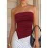 imagePRETTYGARDEN Going Out Tube Tops for Women Trendy Summer 2026 Asymmetrical Ruched Strapless Bandeau Shirts Spring ClothesBurgundy