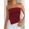 imagePRETTYGARDEN Going Out Tube Tops for Women Trendy Summer 2026 Asymmetrical Ruched Strapless Bandeau Shirts Spring ClothesBurgundy