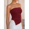 imagePRETTYGARDEN Going Out Tube Tops for Women Trendy Summer 2026 Asymmetrical Ruched Strapless Bandeau Shirts Spring ClothesBurgundy