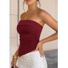 imagePRETTYGARDEN Going Out Tube Tops for Women Trendy Summer 2026 Asymmetrical Ruched Strapless Bandeau Shirts Spring ClothesBurgundy