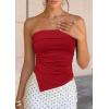 imagePRETTYGARDEN Going Out Tube Tops for Women Trendy Summer 2026 Asymmetrical Ruched Strapless Bandeau Shirts Spring ClothesRed
