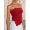 imagePRETTYGARDEN Going Out Tube Tops for Women Trendy Summer 2026 Asymmetrical Ruched Strapless Bandeau Shirts Spring ClothesRed
