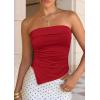 imagePRETTYGARDEN Going Out Tube Tops for Women Trendy Summer 2026 Asymmetrical Ruched Strapless Bandeau Shirts Spring ClothesRed