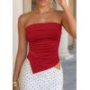 imagePRETTYGARDEN Going Out Tube Tops for Women Trendy Summer 2026 Asymmetrical Ruched Strapless Bandeau Shirts Spring ClothesRed