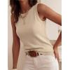 imagePRETTYGARDEN Sleeveless Sweater Tops for Women 2026 Summer Dressy Ribbed Tank Tops Spring Business Casual Work Shirts BlousesBeige