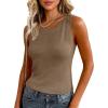 imagePRETTYGARDEN Sleeveless Sweater Tops for Women 2026 Summer Dressy Ribbed Tank Tops Spring Business Casual Work Shirts BlousesKhaki