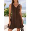 imagePRETTYGARDEN Summer Dresses for Women 2026 V Neck Sleeveless A Line Tank Top Spring Casual Beach Vacation Short SundressesBrown