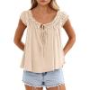 imagePRETTYGARDEN Women Babydoll Tops 2026 Summer Clothes Cap Sleeve Tie Front Flowy Tank Top Peplum Blouses Cute Going Out ShirtsApricot