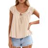 imagePRETTYGARDEN Women Babydoll Tops 2026 Summer Clothes Cap Sleeve Tie Front Flowy Tank Top Peplum Blouses Cute Going Out ShirtsApricot