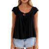 imagePRETTYGARDEN Women Babydoll Tops 2026 Summer Clothes Cap Sleeve Tie Front Flowy Tank Top Peplum Blouses Cute Going Out ShirtsBlack