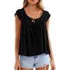 imagePRETTYGARDEN Women Babydoll Tops 2026 Summer Clothes Cap Sleeve Tie Front Flowy Tank Top Peplum Blouses Cute Going Out ShirtsBlack