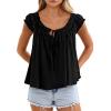 imagePRETTYGARDEN Women Babydoll Tops 2026 Summer Clothes Cap Sleeve Tie Front Flowy Tank Top Peplum Blouses Cute Going Out ShirtsBlack