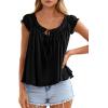 imagePRETTYGARDEN Women Babydoll Tops 2026 Summer Clothes Cap Sleeve Tie Front Flowy Tank Top Peplum Blouses Cute Going Out ShirtsBlack