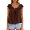 imagePRETTYGARDEN Women Babydoll Tops 2026 Summer Clothes Cap Sleeve Tie Front Flowy Tank Top Peplum Blouses Cute Going Out ShirtsBrown