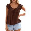 imagePRETTYGARDEN Women Babydoll Tops 2026 Summer Clothes Cap Sleeve Tie Front Flowy Tank Top Peplum Blouses Cute Going Out ShirtsBrown