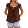 imagePRETTYGARDEN Women Babydoll Tops 2026 Summer Clothes Cap Sleeve Tie Front Flowy Tank Top Peplum Blouses Cute Going Out ShirtsBrown