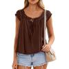 imagePRETTYGARDEN Women Babydoll Tops 2026 Summer Clothes Cap Sleeve Tie Front Flowy Tank Top Peplum Blouses Cute Going Out ShirtsBrown