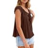 imagePRETTYGARDEN Women Babydoll Tops 2026 Summer Clothes Cap Sleeve Tie Front Flowy Tank Top Peplum Blouses Cute Going Out ShirtsBrown