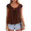 imagePRETTYGARDEN Women Babydoll Tops 2026 Summer Clothes Cap Sleeve Tie Front Flowy Tank Top Peplum Blouses Cute Going Out ShirtsBrown