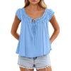 imagePRETTYGARDEN Women Babydoll Tops 2026 Summer Clothes Cap Sleeve Tie Front Flowy Tank Top Peplum Blouses Cute Going Out ShirtsLight Blue