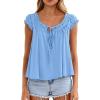 imagePRETTYGARDEN Women Babydoll Tops 2026 Summer Clothes Cap Sleeve Tie Front Flowy Tank Top Peplum Blouses Cute Going Out ShirtsLight Blue
