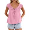 imagePRETTYGARDEN Women Babydoll Tops 2026 Summer Clothes Cap Sleeve Tie Front Flowy Tank Top Peplum Blouses Cute Going Out ShirtsPink