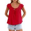imagePRETTYGARDEN Women Babydoll Tops 2026 Summer Clothes Cap Sleeve Tie Front Flowy Tank Top Peplum Blouses Cute Going Out ShirtsRed